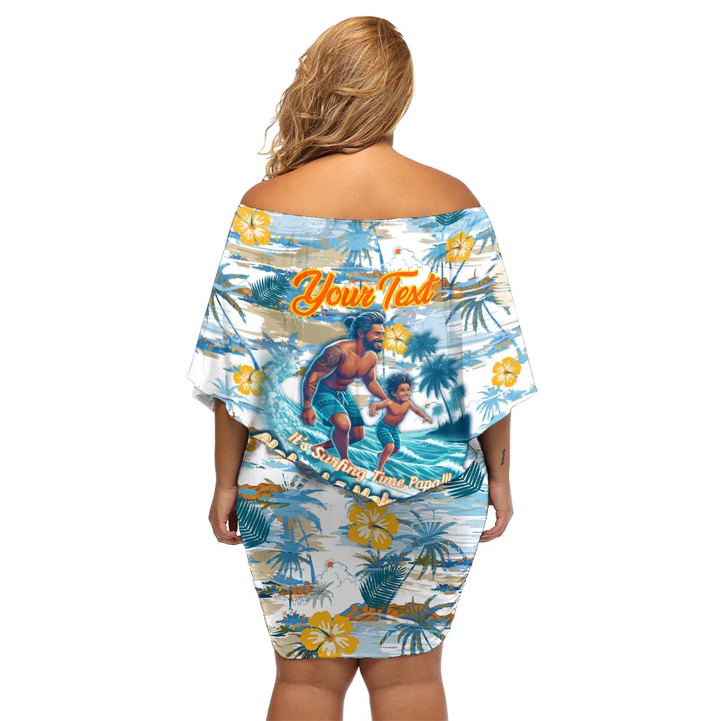 Hawaii Father's Day It's Surfing Time Off Shoulder Short Dress Aloha L Makuakane DT02 - Polynesian Pride