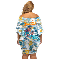Hawaii Father's Day It's Surfing Time Off Shoulder Short Dress Aloha L Makuakane DT02 - Polynesian Pride