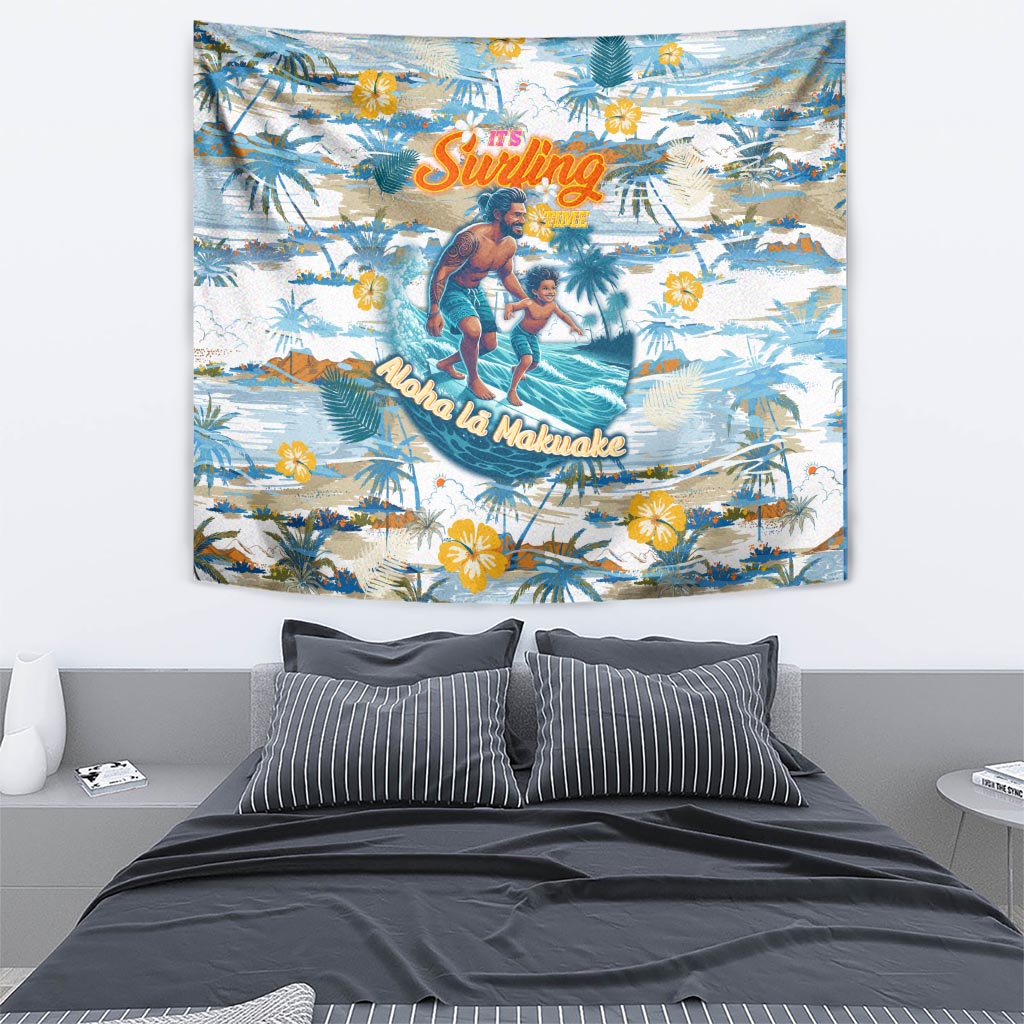 Hawaii Father's Day It's Surfing Time Tapestry Aloha Lā Makuakane