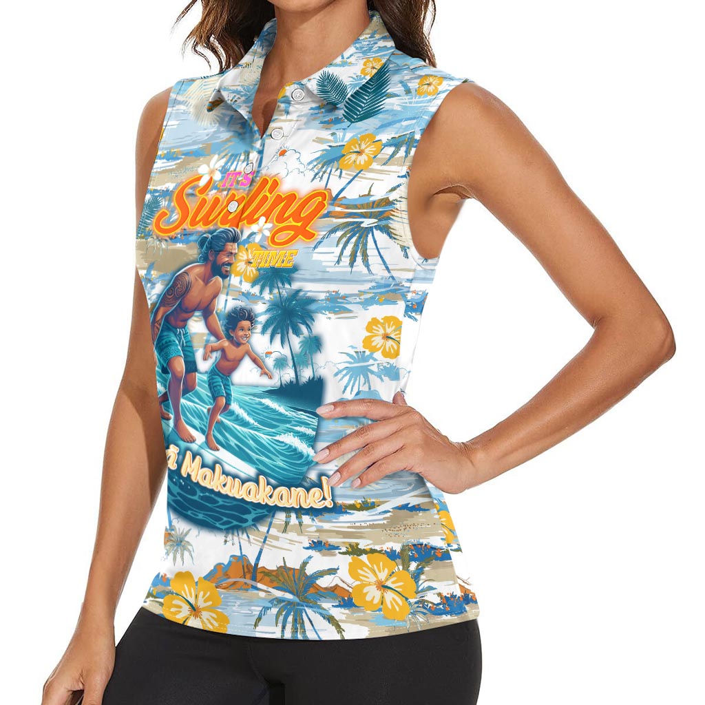 Hawaii Father's Day It's Surfing Time Women Sleeveless Polo Shirt Aloha Lā Makuakane