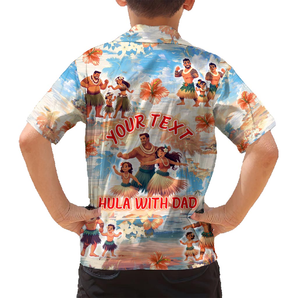 Hawaii Father's Day Family Matching Off Shoulder Short Dress and Hawaiian Shirt Hula With Dad