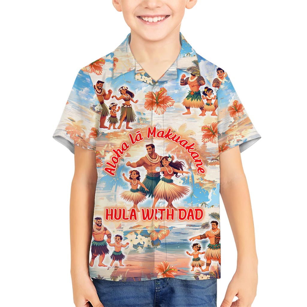 Hawaii Father's Day Family Matching Off Shoulder Short Dress and Hawaiian Shirt Hula With Dad