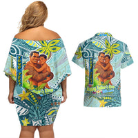 Palau Father's Day Polynesia Couples Matching Off Shoulder Short Dress and Hawaiian Shirt Dad and Son DT02 - Polynesian Pride