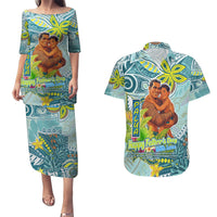 Palau Father's Day Polynesia Couples Matching Puletasi and Hawaiian Shirt Dad and Son DT02 Blue - Polynesian Pride