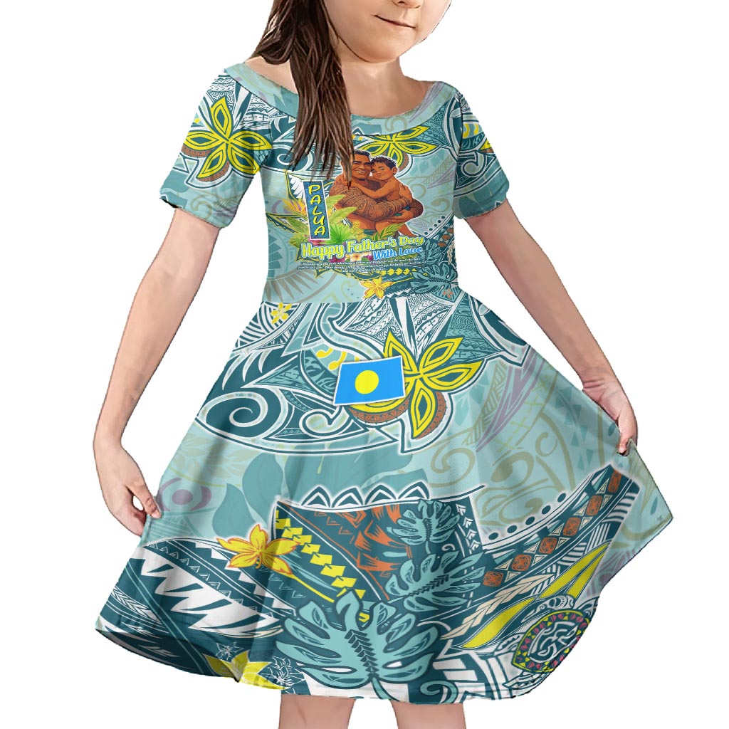 Palau Father's Day Polynesia Family Matching Off Shoulder Short Dress and Hawaiian Shirt Dad and Son