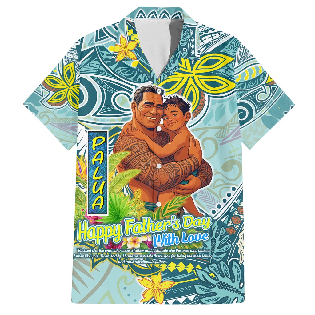 Palau Father's Day Polynesia Family Matching Off Shoulder Short Dress and Hawaiian Shirt Dad and Son