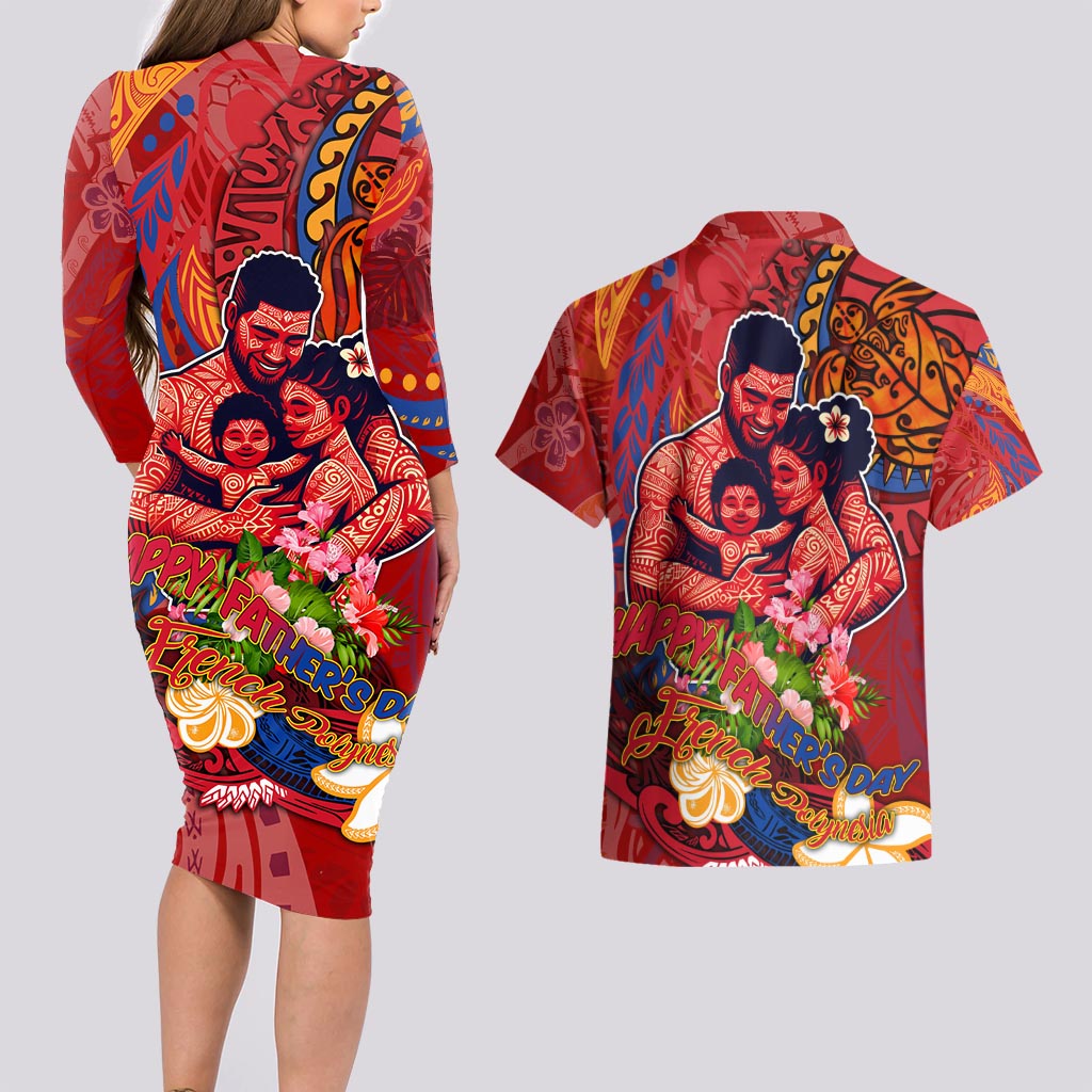 Happy Father's Day French Polynesia Couples Matching Long Sleeve Bodycon Dress and Hawaiian Shirt Family Turtle Hibiscus DT02 - Polynesian Pride