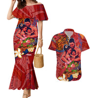 Happy Father's Day French Polynesia Couples Matching Mermaid Dress and Hawaiian Shirt Family Turtle Hibiscus DT02 Red - Polynesian Pride