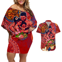 Happy Father's Day French Polynesia Couples Matching Off Shoulder Short Dress and Hawaiian Shirt Family Turtle Hibiscus DT02 Red - Polynesian Pride