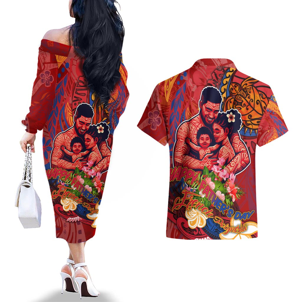 Happy Father's Day French Polynesia Couples Matching Off The Shoulder Long Sleeve Dress and Hawaiian Shirt Family Turtle Hibiscus DT02 - Polynesian Pride