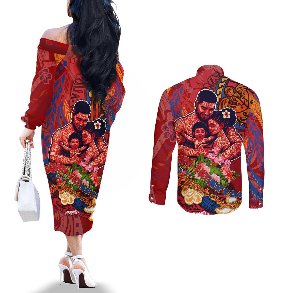Happy Father's Day French Polynesia Couples Matching Off The Shoulder Long Sleeve Dress and Long Sleeve Button Shirt Family Turtle Hibiscus DT02 - Polynesian Pride
