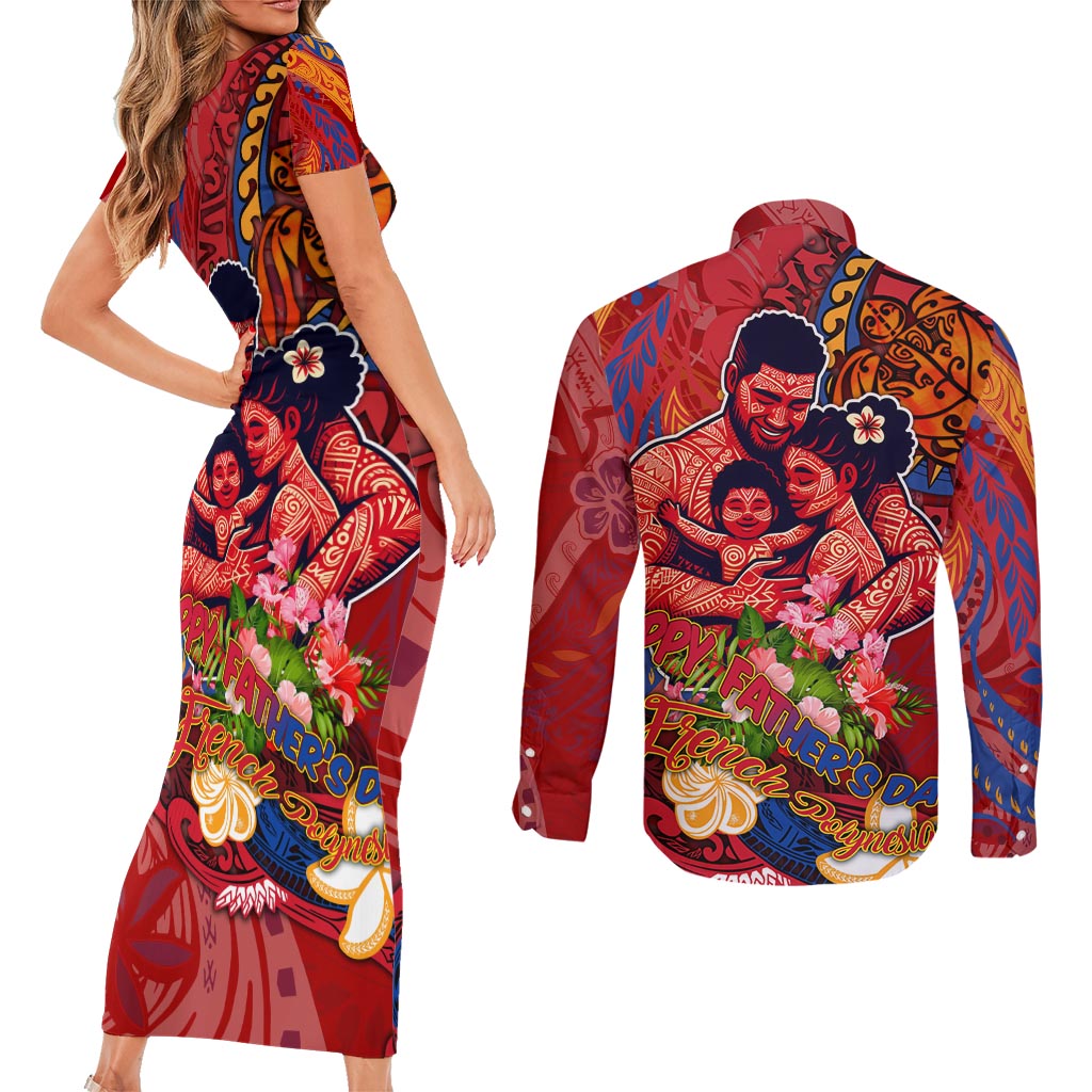 Happy Father's Day French Polynesia Couples Matching Short Sleeve Bodycon Dress and Long Sleeve Button Shirt Family Turtle Hibiscus DT02 - Polynesian Pride
