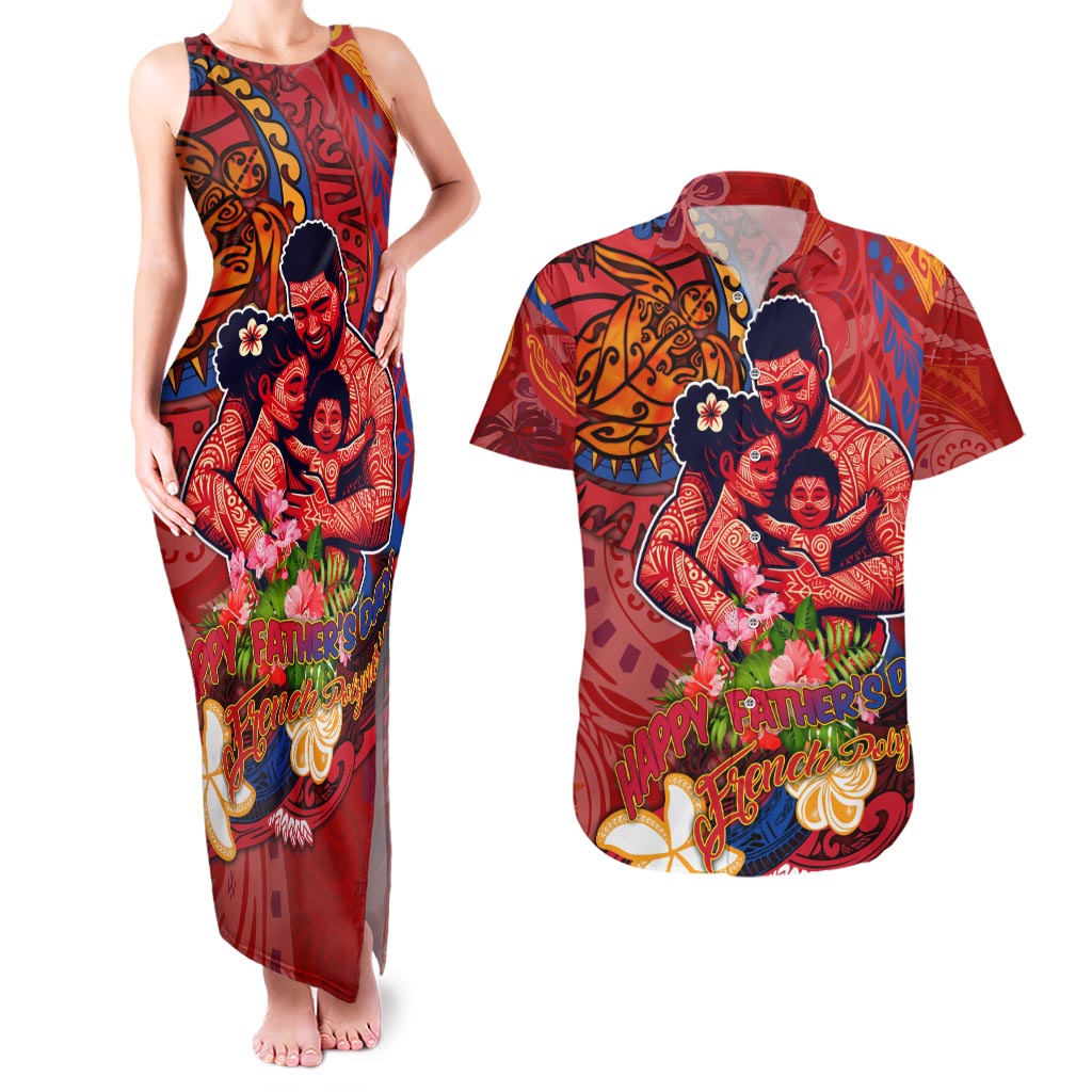 Happy Father's Day French Polynesia Couples Matching Tank Maxi Dress and Hawaiian Shirt Family Turtle Hibiscus DT02 Red - Polynesian Pride