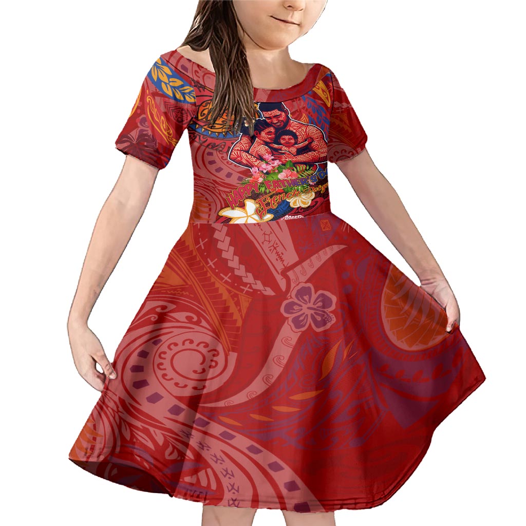 Happy Father's Day French Polynesia Family Matching Mermaid Dress and Hawaiian Shirt Family Turtle Hibiscus DT02 Daughter's Dress Red - Polynesian Pride