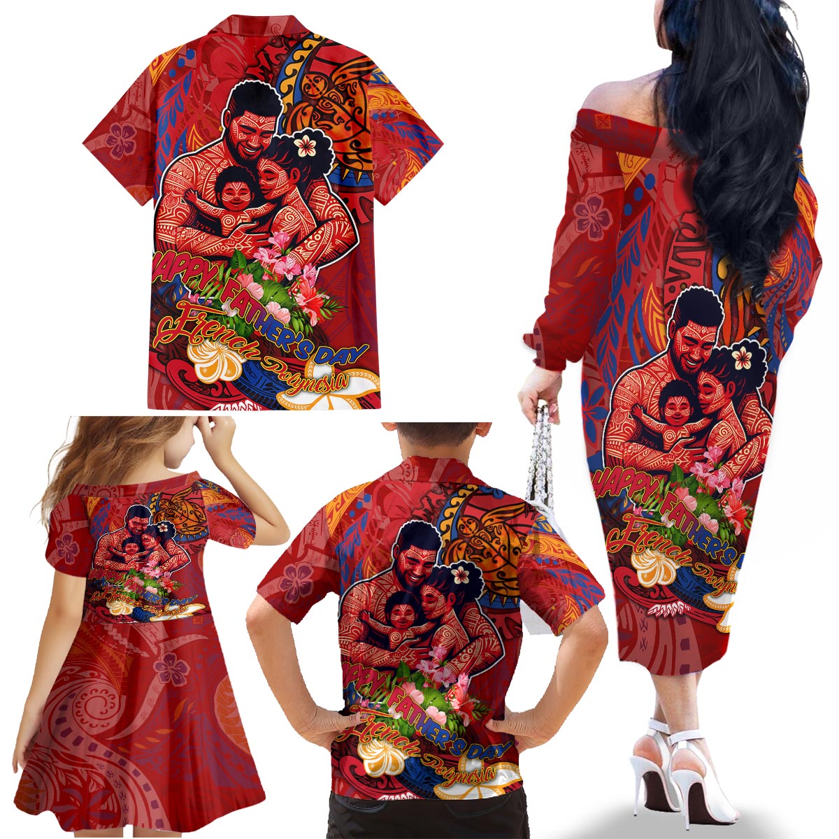 Happy Father's Day French Polynesia Family Matching Off The Shoulder Long Sleeve Dress and Hawaiian Shirt Family Turtle Hibiscus DT02 - Polynesian Pride