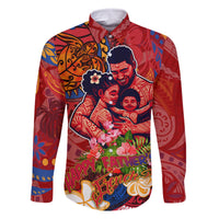Happy Father's Day French Polynesia Family Matching Off The Shoulder Long Sleeve Dress and Hawaiian Shirt Family Turtle Hibiscus DT02 Dad's Shirt - Long Sleeve Red - Polynesian Pride