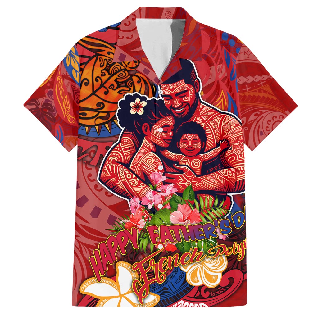 Happy Father's Day French Polynesia Family Matching Off Shoulder Maxi Dress and Hawaiian Shirt Family Turtle Hibiscus DT02 Dad's Shirt - Short Sleeve Red - Polynesian Pride