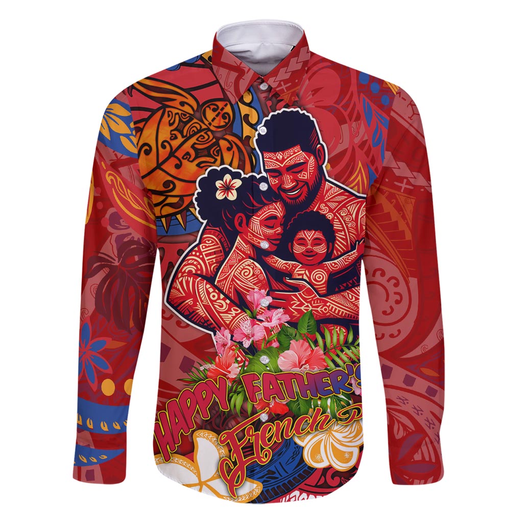 Happy Father's Day French Polynesia Family Matching Off Shoulder Maxi Dress and Hawaiian Shirt Family Turtle Hibiscus DT02 Dad's Shirt - Long Sleeve Red - Polynesian Pride