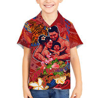 Happy Father's Day French Polynesia Family Matching Off Shoulder Maxi Dress and Hawaiian Shirt Family Turtle Hibiscus DT02 Son's Shirt Red - Polynesian Pride
