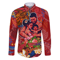 Happy Father's Day French Polynesia Family Matching Off Shoulder Short Dress and Hawaiian Shirt Family Turtle Hibiscus DT02 Dad's Shirt - Long Sleeve Red - Polynesian Pride