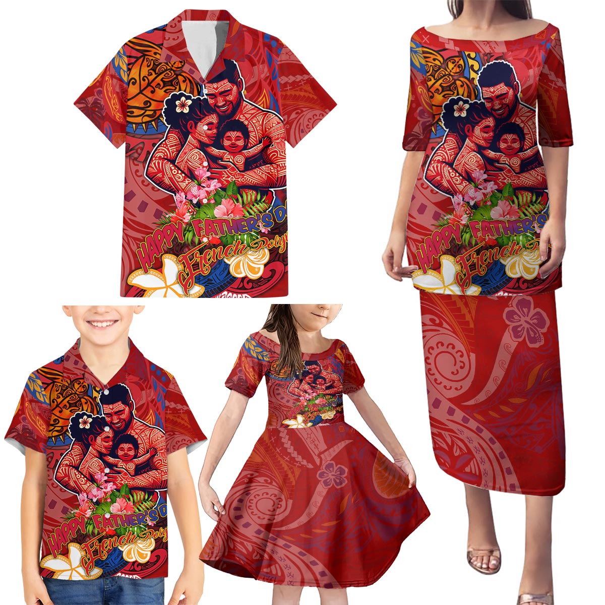 Happy Father's Day French Polynesia Family Matching Puletasi and Hawaiian Shirt Family Turtle Hibiscus DT02 - Polynesian Pride