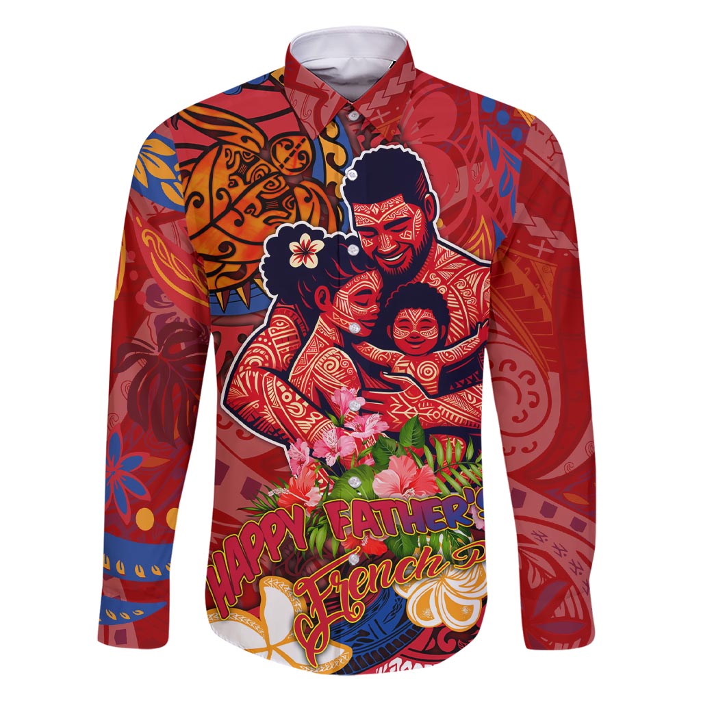 Happy Father's Day French Polynesia Family Matching Short Sleeve Bodycon Dress and Hawaiian Shirt Family Turtle Hibiscus DT02 Dad's Shirt - Long Sleeve Red - Polynesian Pride