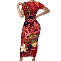 Happy Father's Day French Polynesia Family Matching Short Sleeve Bodycon Dress and Hawaiian Shirt Family Turtle Hibiscus DT02 Mom's Dress Red - Polynesian Pride