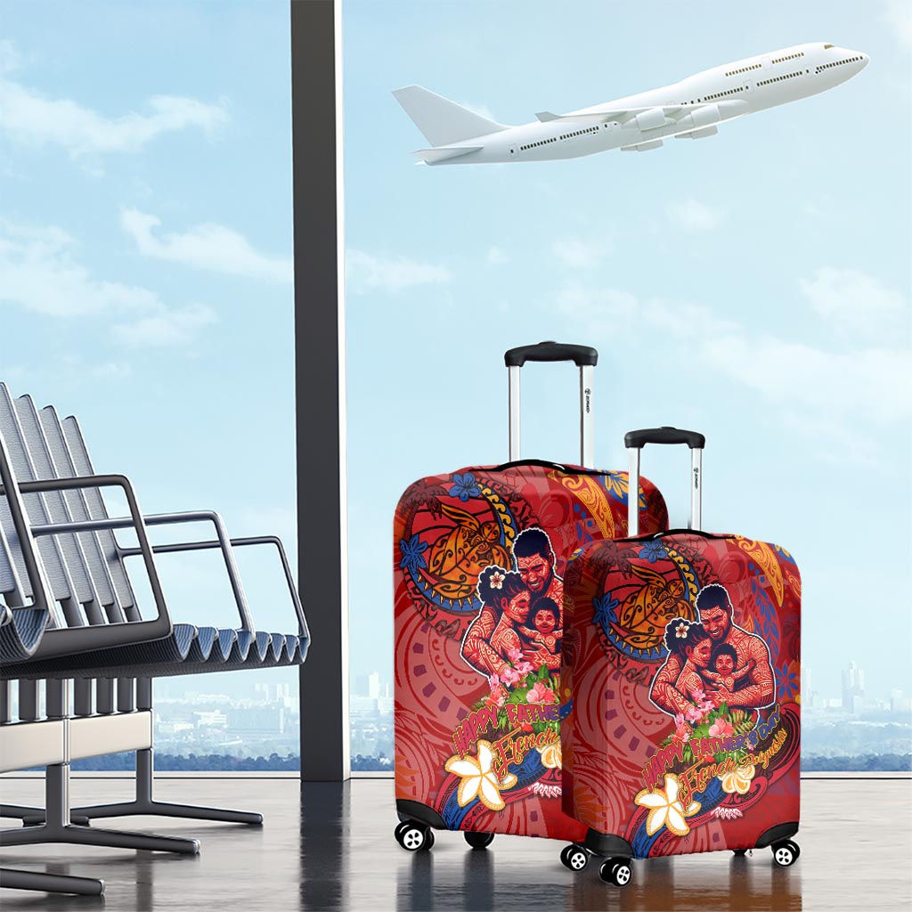 Happy Father's Day French Polynesia Luggage Cover Family Turtle Hibiscus