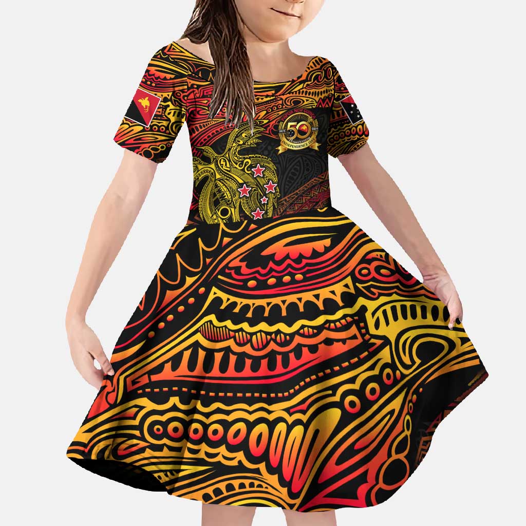 Papua New Guinea 50th Independence Day Family Matching Long Sleeve Bodycon Dress and Hawaiian Shirt Culture Spirit and Sovereignty DT02 Daughter's Dress Art - Polynesian Pride