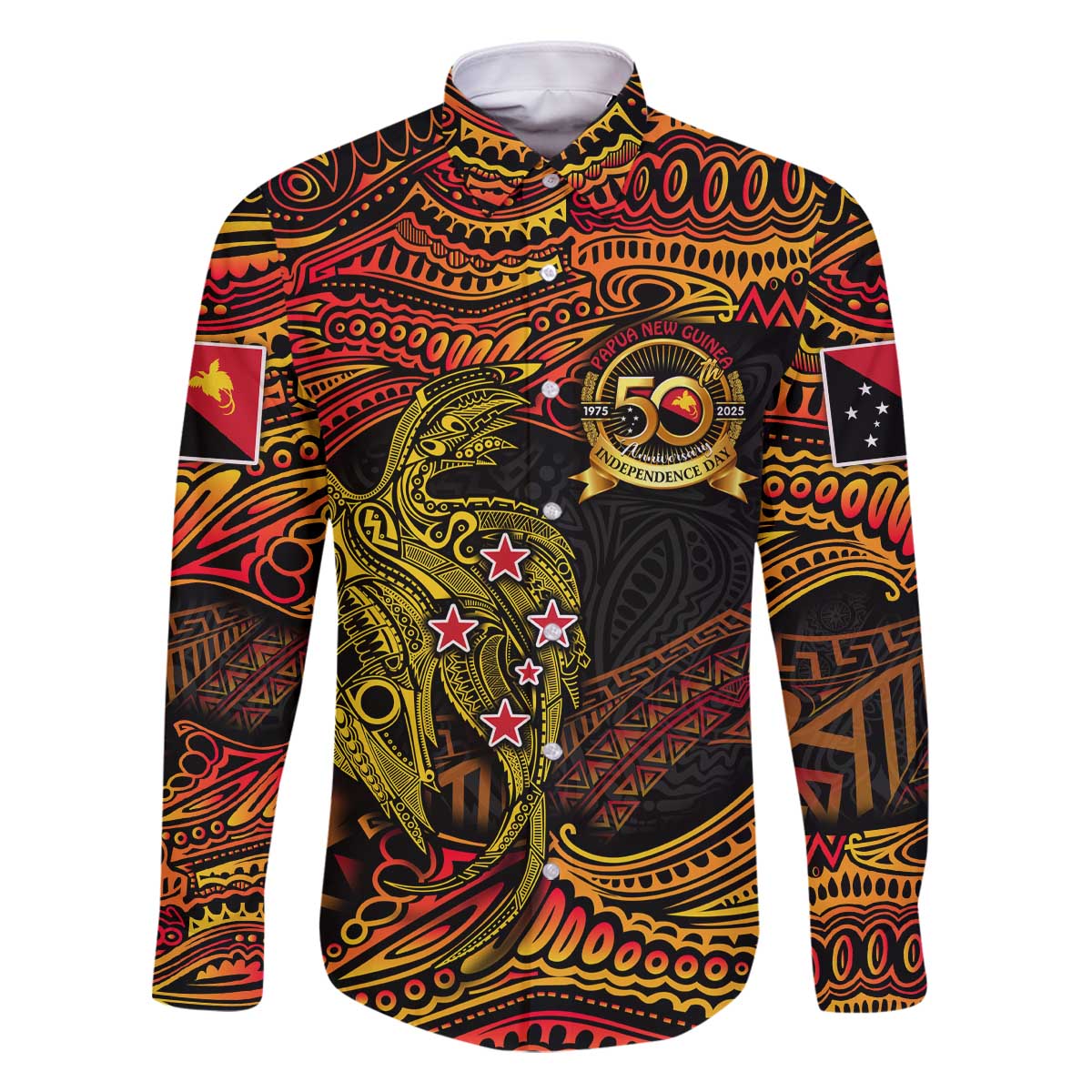 Papua New Guinea 50th Independence Day Family Matching Off The Shoulder Long Sleeve Dress and Hawaiian Shirt Culture Spirit and Sovereignty DT02 Dad's Shirt - Long Sleeve Art - Polynesian Pride