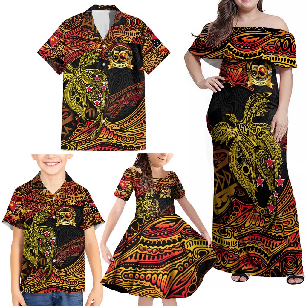 Papua New Guinea 50th Independence Day Family Matching Off Shoulder Maxi Dress and Hawaiian Shirt Culture Spirit and Sovereignty DT02 - Polynesian Pride
