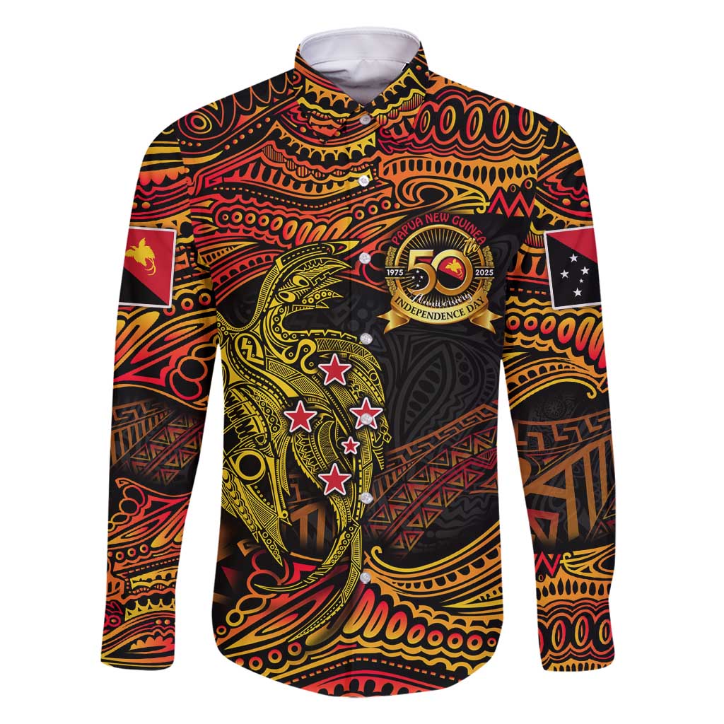 Papua New Guinea 50th Independence Day Family Matching Off Shoulder Maxi Dress and Hawaiian Shirt Culture Spirit and Sovereignty DT02 Dad's Shirt - Long Sleeve Art - Polynesian Pride
