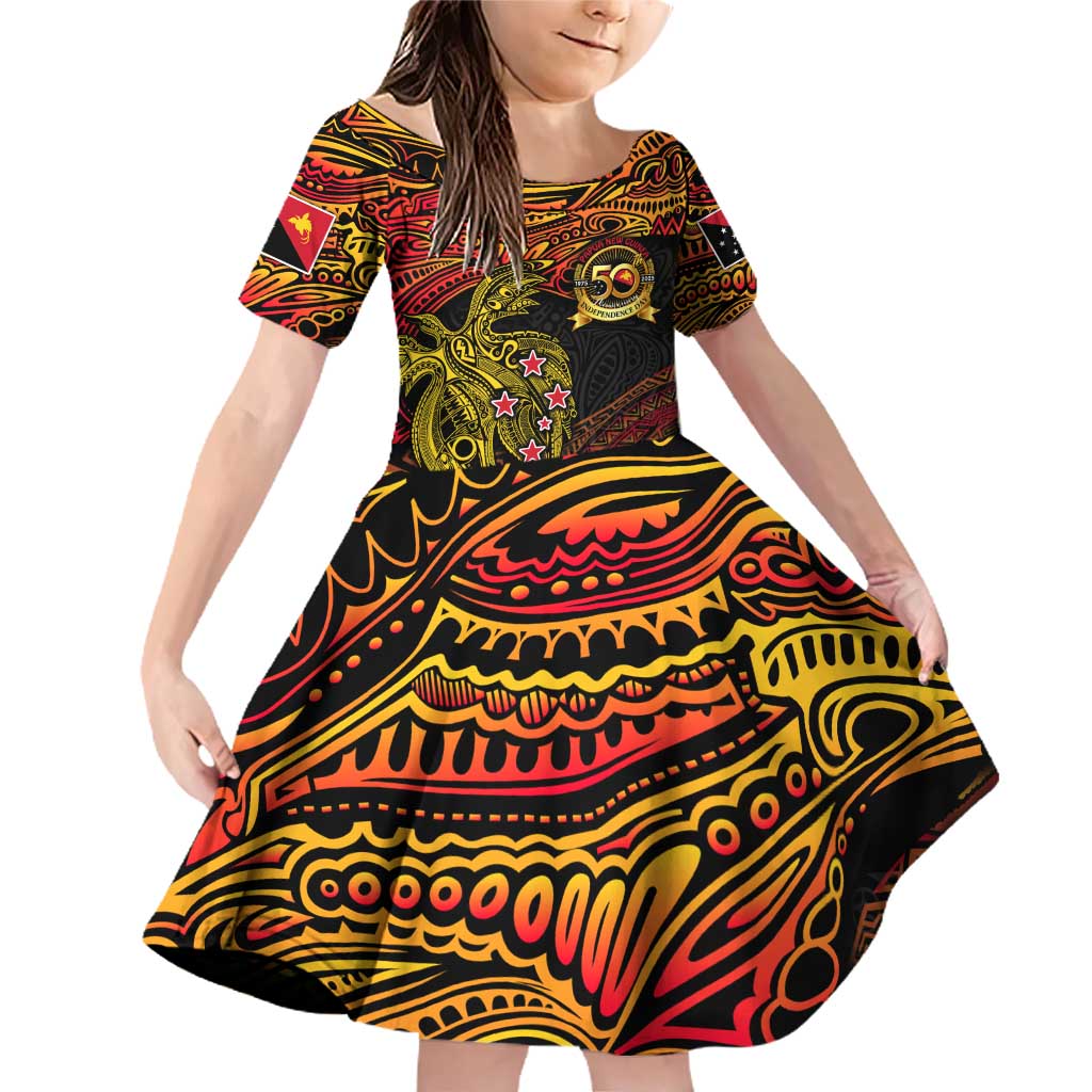 Papua New Guinea 50th Independence Day Family Matching Off Shoulder Short Dress and Hawaiian Shirt Culture Spirit and Sovereignty DT02 Daughter's Dress Art - Polynesian Pride