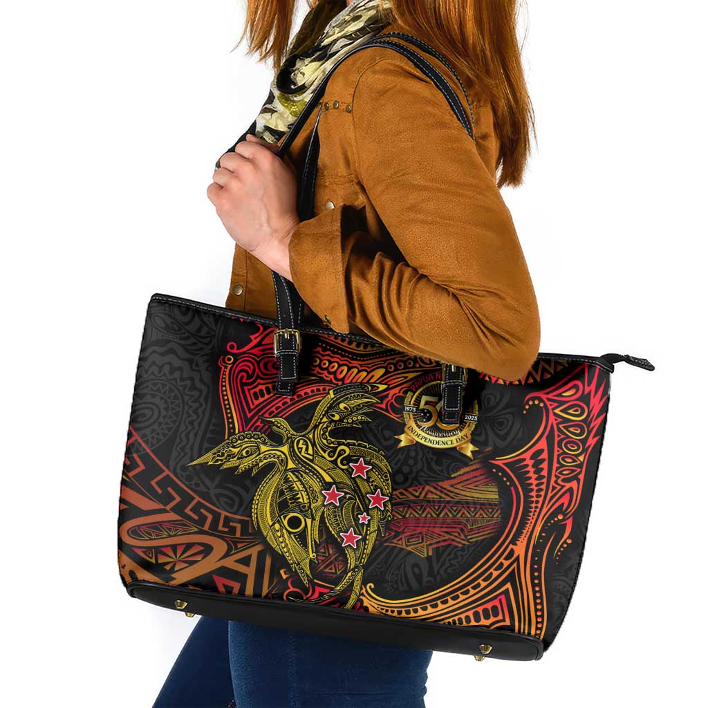 Papua New Guinea 50th Independence Day Leather Tote Bag Culture Spirit and Sovereignty