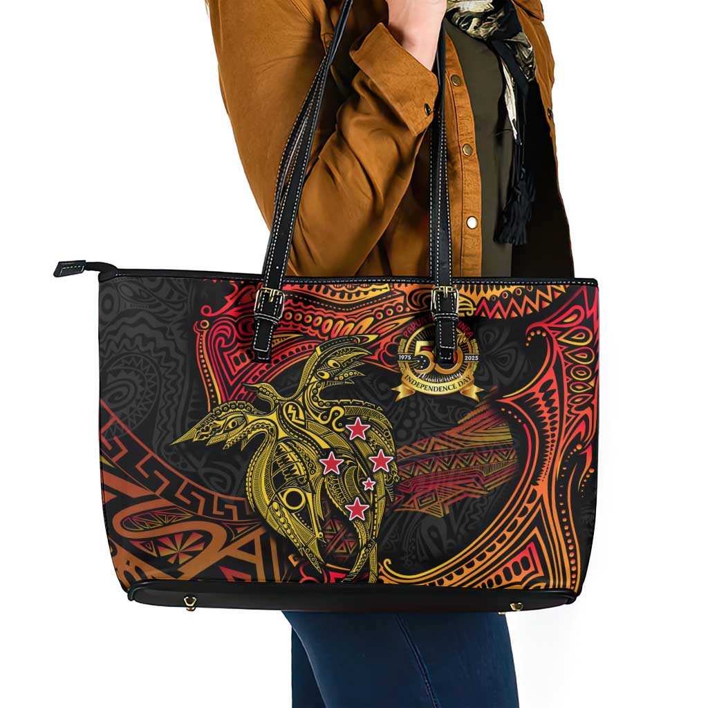 Papua New Guinea 50th Independence Day Leather Tote Bag Culture Spirit and Sovereignty