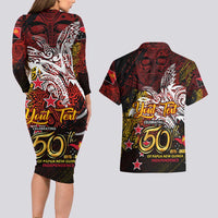PNG 1975 - 2025 Couples Matching Long Sleeve Bodycon Dress and Hawaiian Shirt Papua New Guinea 50th Independence Anniversary DT02 - Polynesian Pride