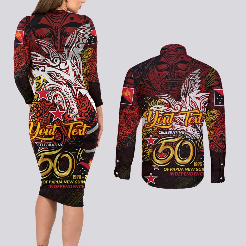 PNG 1975 - 2025 Couples Matching Long Sleeve Bodycon Dress and Long Sleeve Button Shirt Papua New Guinea 50th Independence Anniversary DT02 - Polynesian Pride