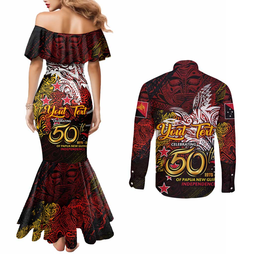 PNG 1975 - 2025 Couples Matching Mermaid Dress and Long Sleeve Button Shirt Papua New Guinea 50th Independence Anniversary DT02 - Polynesian Pride