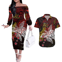 PNG 1975 - 2025 Couples Matching Off The Shoulder Long Sleeve Dress and Hawaiian Shirt Papua New Guinea 50th Independence Anniversary DT02 Art - Polynesian Pride