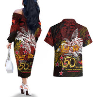 PNG 1975 - 2025 Couples Matching Off The Shoulder Long Sleeve Dress and Hawaiian Shirt Papua New Guinea 50th Independence Anniversary DT02 - Polynesian Pride