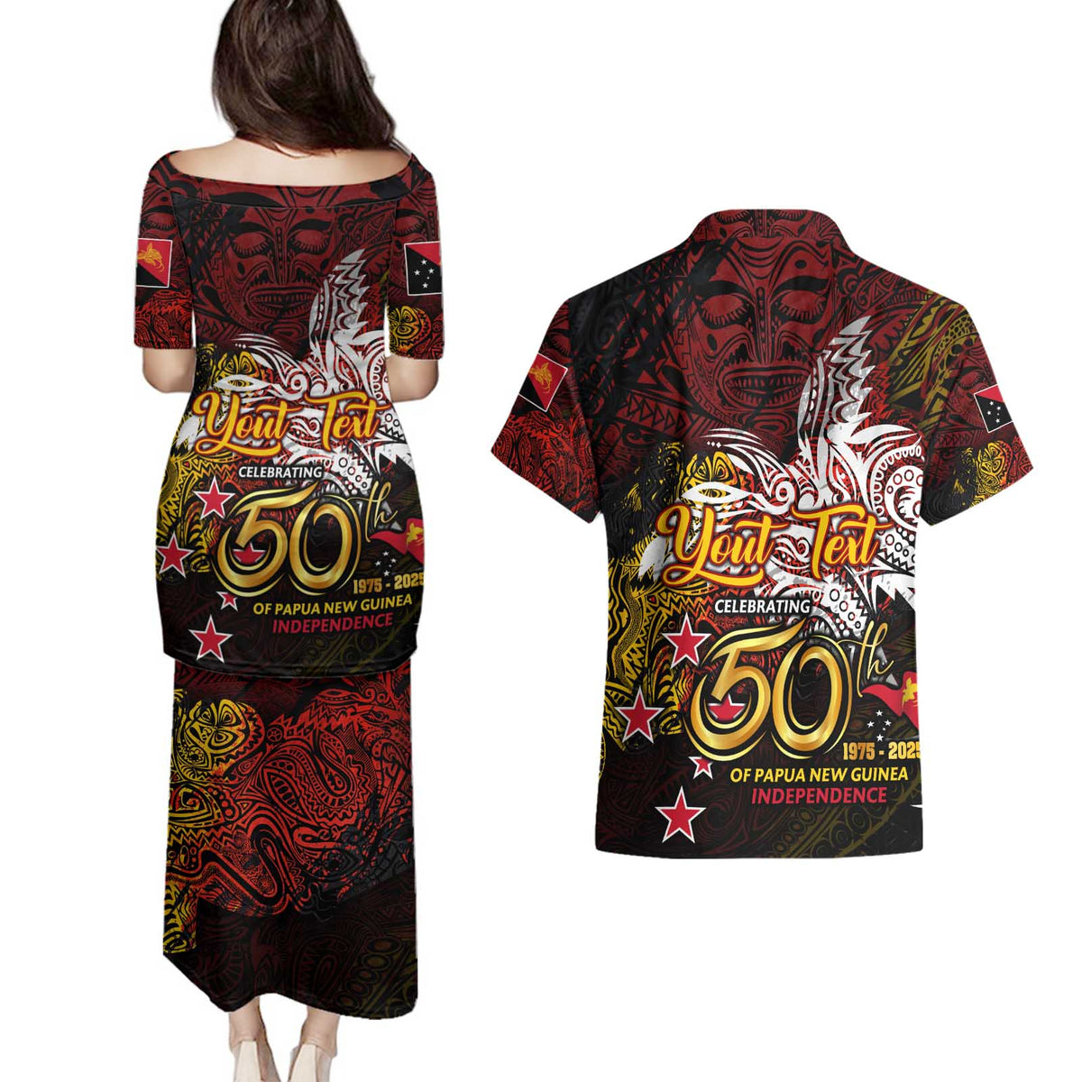 PNG 1975 - 2025 Couples Matching Puletasi and Hawaiian Shirt Papua New Guinea 50th Independence Anniversary DT02 - Polynesian Pride