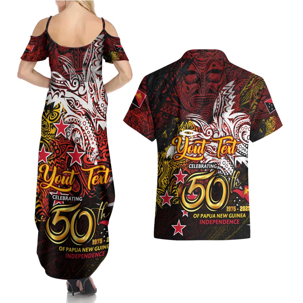 PNG 1975 - 2025 Couples Matching Summer Maxi Dress and Hawaiian Shirt Papua New Guinea 50th Independence Anniversary DT02 - Polynesian Pride