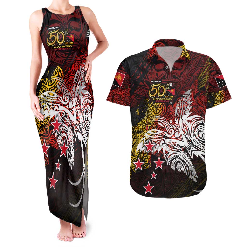 PNG 1975 - 2025 Couples Matching Tank Maxi Dress and Hawaiian Shirt Papua New Guinea 50th Independence Anniversary DT02 Art - Polynesian Pride