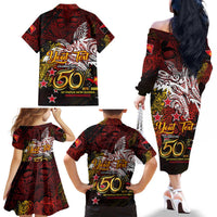 PNG 1975 - 2025 Family Matching Off The Shoulder Long Sleeve Dress and Hawaiian Shirt Papua New Guinea 50th Independence Anniversary DT02 - Polynesian Pride