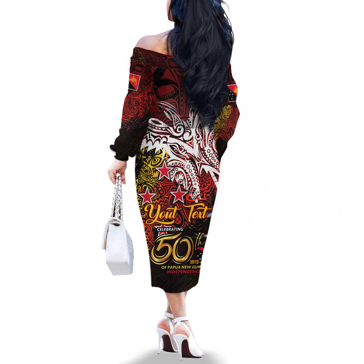 PNG 1975 - 2025 Family Matching Off The Shoulder Long Sleeve Dress and Hawaiian Shirt Papua New Guinea 50th Independence Anniversary DT02 - Polynesian Pride