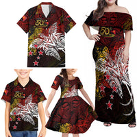 PNG 1975 - 2025 Family Matching Off Shoulder Maxi Dress and Hawaiian Shirt Papua New Guinea 50th Independence Anniversary DT02 - Polynesian Pride