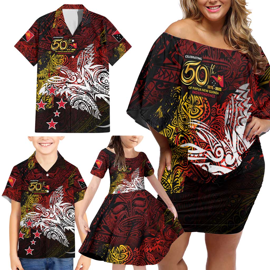 PNG 1975 - 2025 Family Matching Off Shoulder Short Dress and Hawaiian Shirt Papua New Guinea 50th Independence Anniversary DT02 - Polynesian Pride