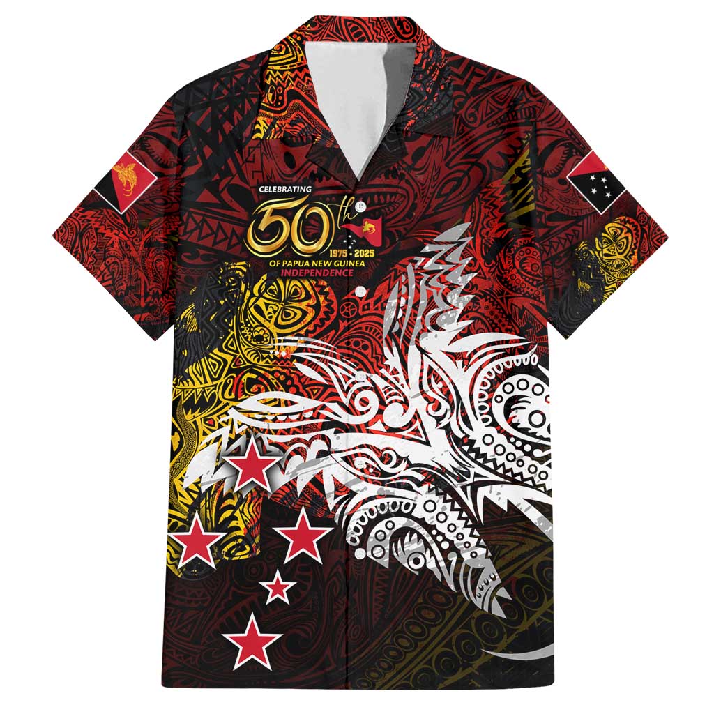 PNG 1975 - 2025 Family Matching Off Shoulder Short Dress and Hawaiian Shirt Papua New Guinea 50th Independence Anniversary DT02 Dad's Shirt - Short Sleeve Art - Polynesian Pride