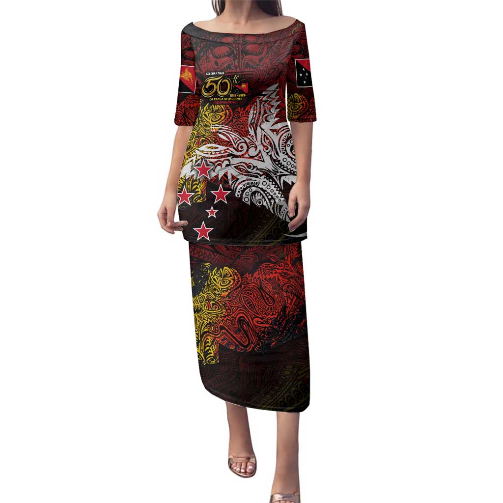 PNG 1975 - 2025 Family Matching Puletasi and Hawaiian Shirt Papua New Guinea 50th Independence Anniversary DT02 Mom's Dress Art - Polynesian Pride