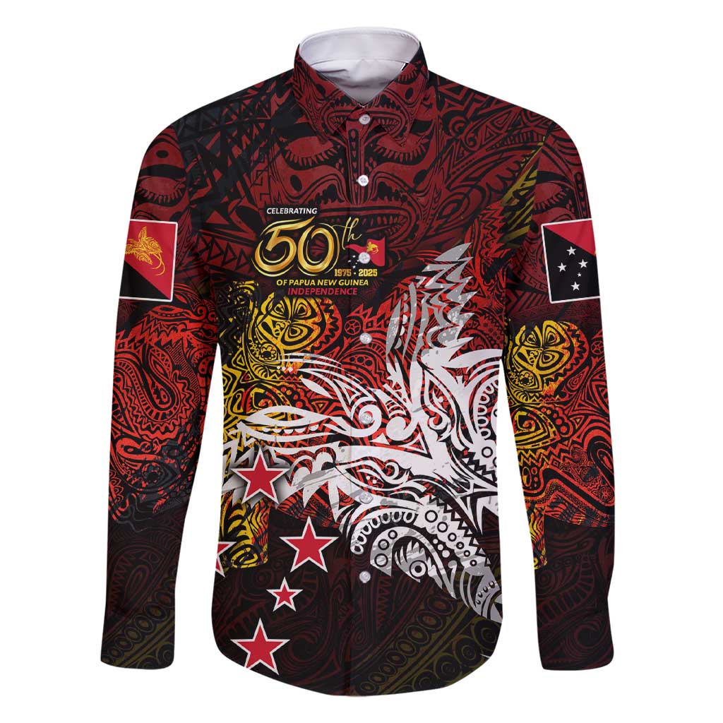 PNG 1975 - 2025 Family Matching Short Sleeve Bodycon Dress and Hawaiian Shirt Papua New Guinea 50th Independence Anniversary DT02 Dad's Shirt - Long Sleeve Art - Polynesian Pride
